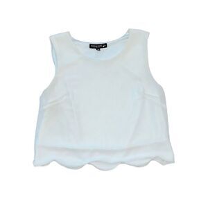 LIVING DOLL White Tank Top 3/4” Blouse W/ Scalloped Edges Size XL